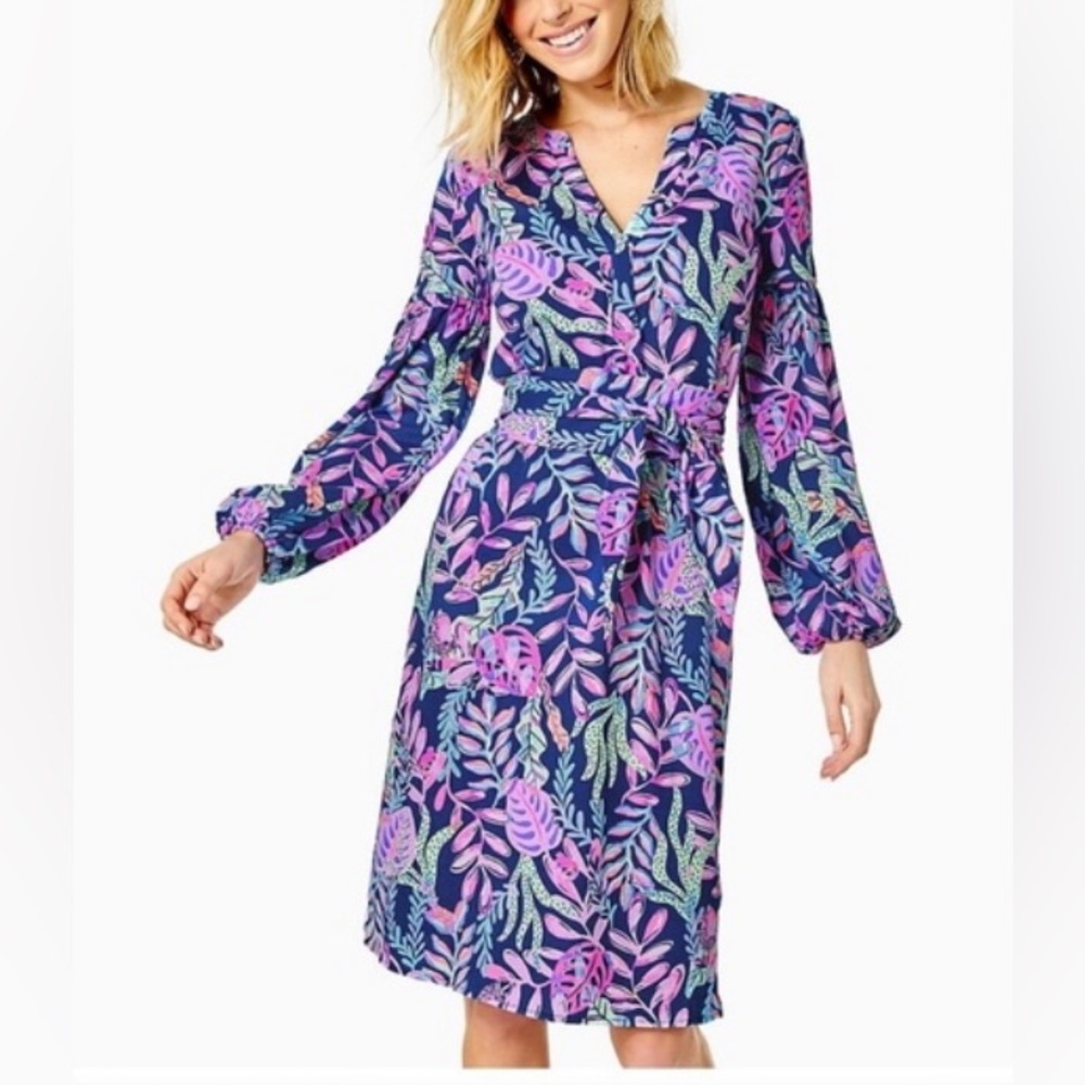 Lilly Pulitzer Kierna Dress Oyster Bay Women Sz M Pink Blue Tropical Summer
